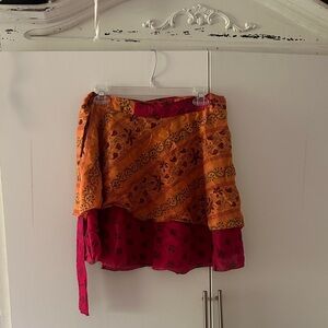 Asymmetrical Wrap Skirt in Orange and Pink